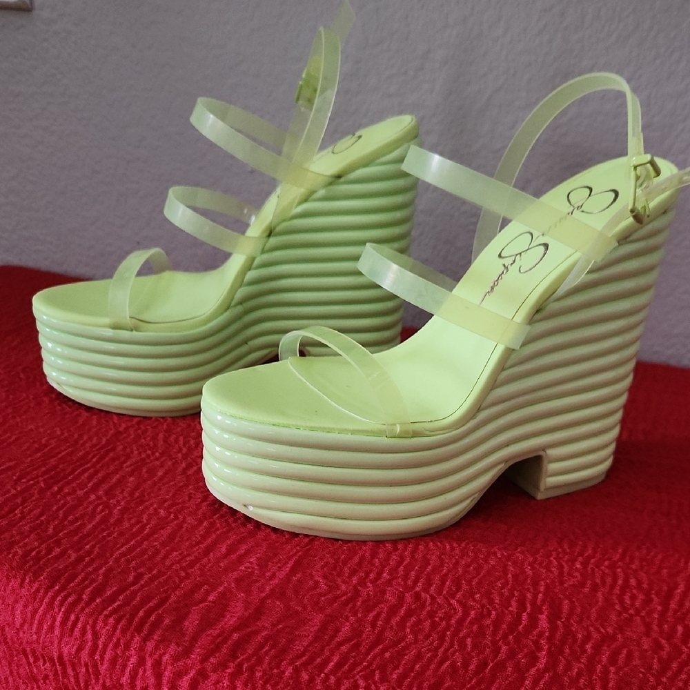 Jessica Simpson Neon Yellow Platform Sandals - Picture 3 of 5